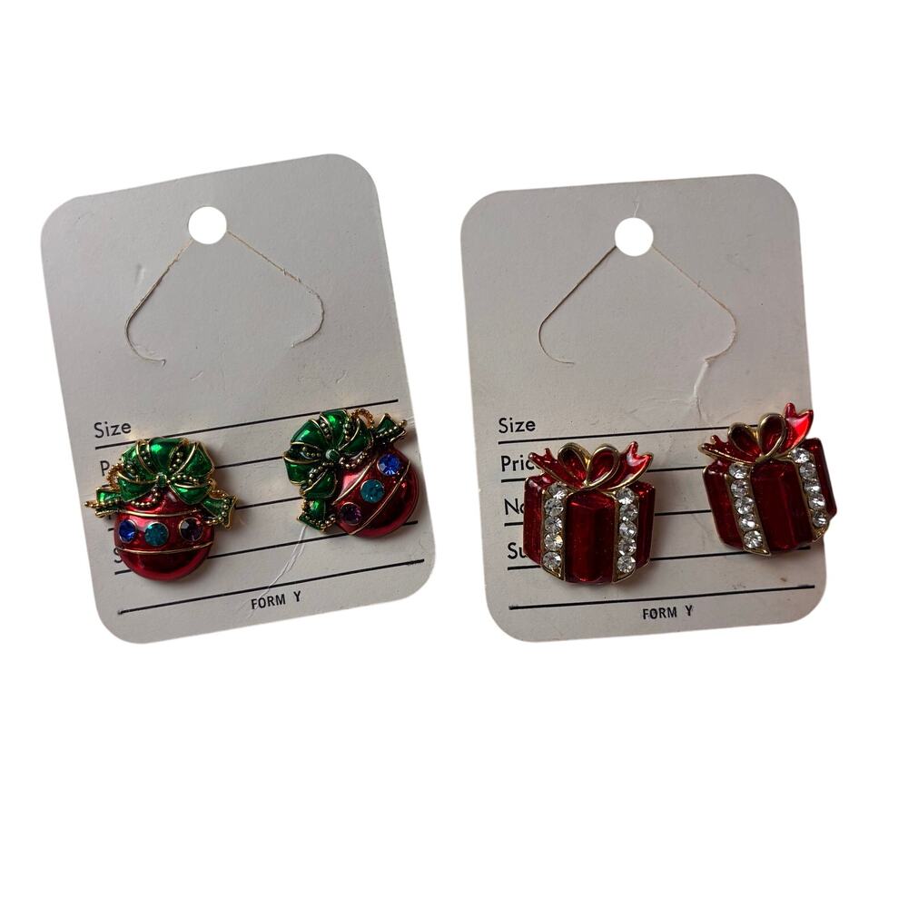 Christmas Earrings Presents Ornaments Rhinestones Jeweled Sparkle Holiday Cheer